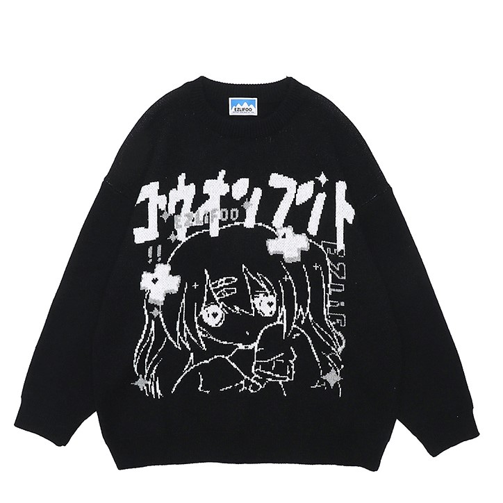 Anime Girl Knitted Sweater Men Women Oversize Y2k Fashion Pullover Streetwear Loose Tops Autumn Japanese Harajuku Casual Jumper alx