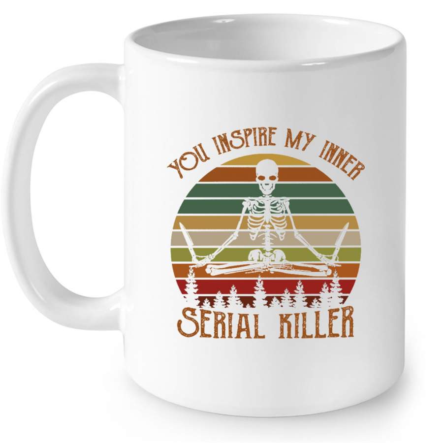 You Inspire My Inner Serial Killer, Skeleton Chef Vintage Classic Retro – Full-Wrap Coffee White Mug