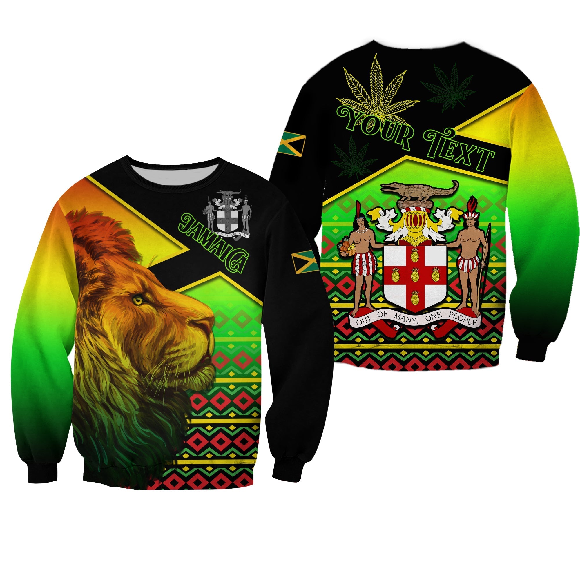 (Custom Personalised) Jamaica Lion Sweatshirt Jamaican Pattern Version Reggae Colors Lt13