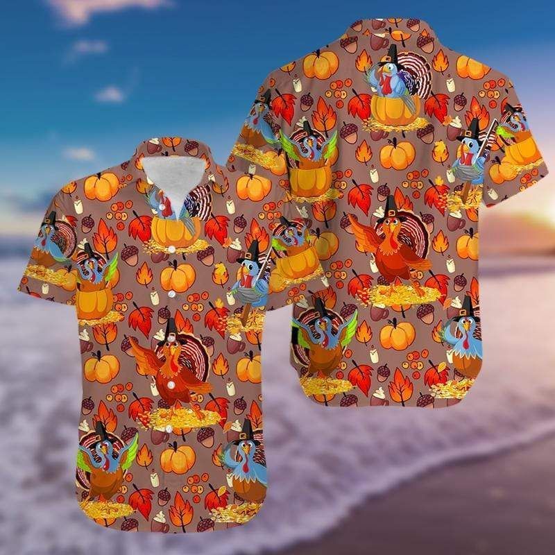 Cover Your Body With Amazing Happy Thanksgiving Funny Cartoon Turkey Hawaii Aloha Shirts Ha46160