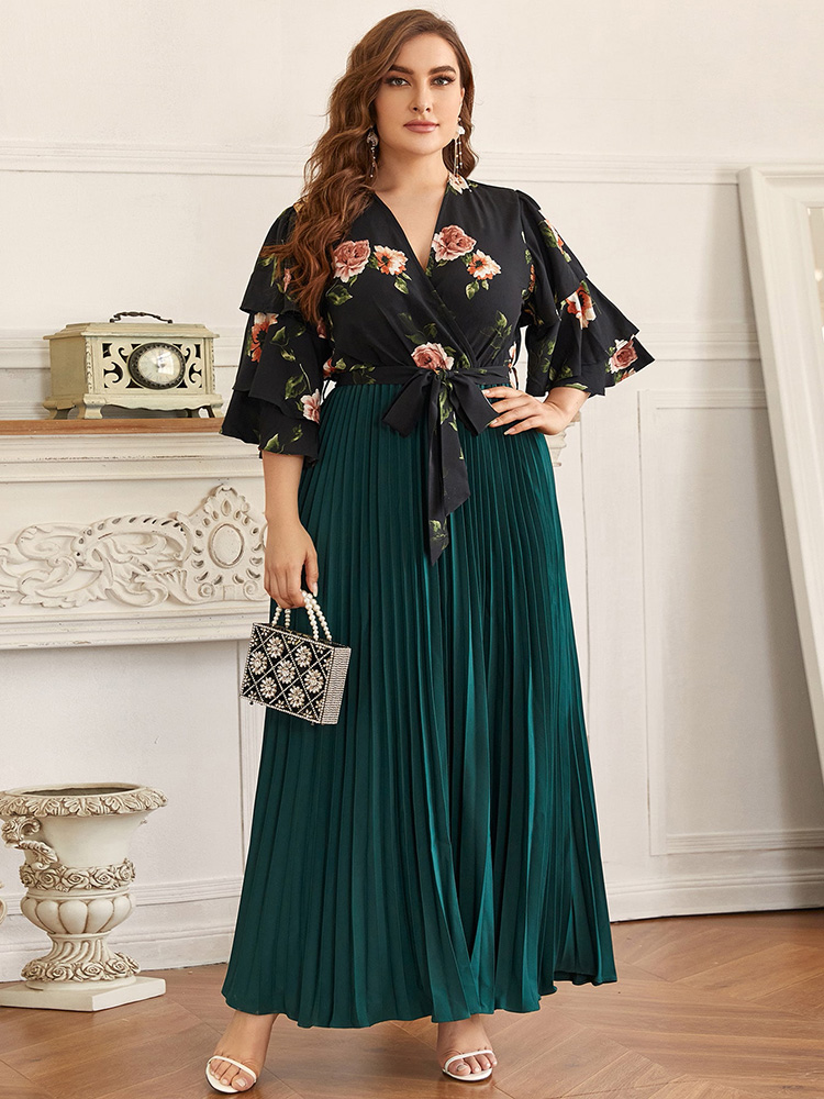 TOLEEN 2022 Spring Women’s Casual Elegant Plus Size Dresses Large Maxi Long Floral Shirt Green Oversized Party Evening Clothing alx