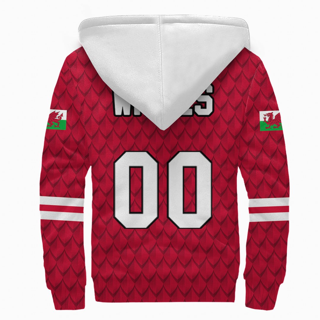 (Custom) Wales Dragon Sherpa Hoodie Euro Soccer A27