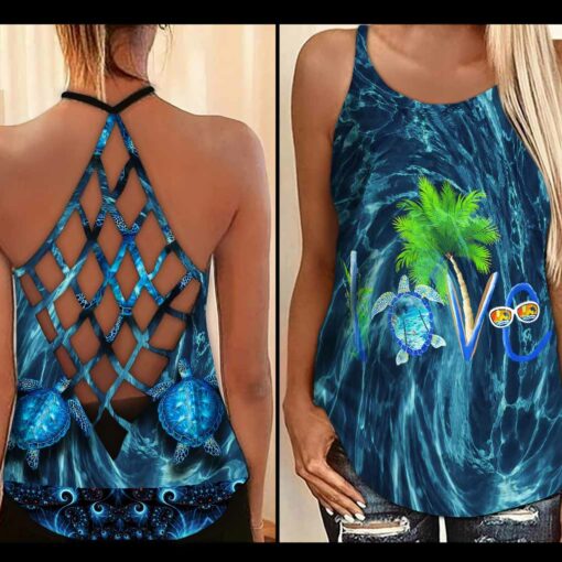 Salty Lil Beach Turtle Criss Cross Tank Top For Turtle Lovers, Gift For Her Gift For Turtle Lover Friend Tanktop And Legging, Animal Lovers