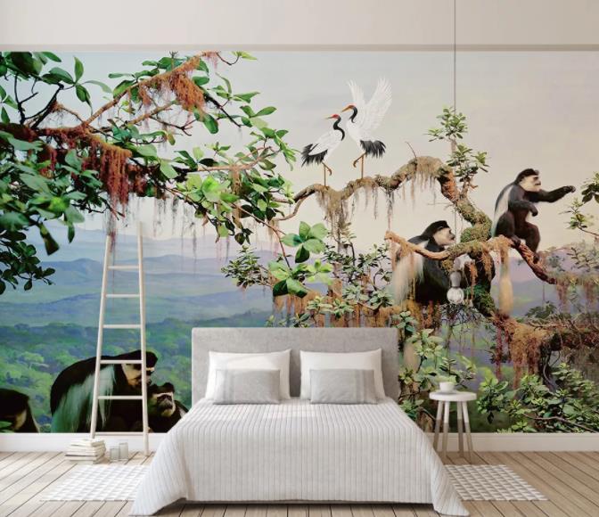 3D Green Forest Animals Wall Mural Wallpaper 195