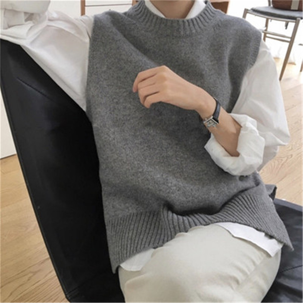 Vest 2021 Korean Fashion New Autumn Women Vest Pretty Sleeveless O-Neck Knitted Vest Women Plus Size Famale Basic Vests Y6034 alx