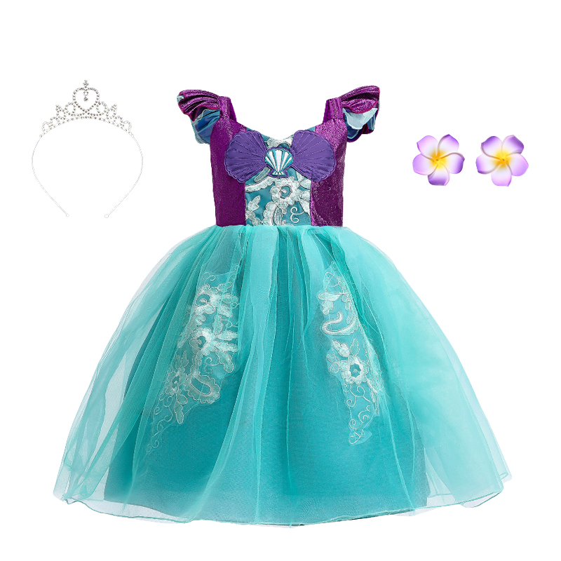 Summer Princess Mermaid Dress Elegant Halloween Children Tulle Birthday Party Ball Gown 2022 Fancy Little Girl Embroidered Ariel alx