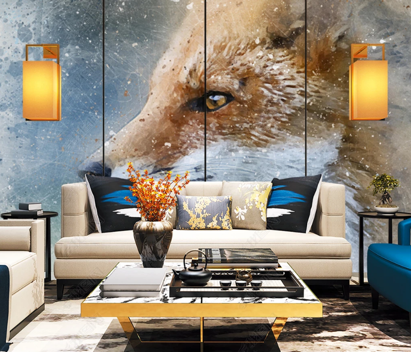 3D Watercolor Animal Fox Wall Mural Wallpaper Lqh 137