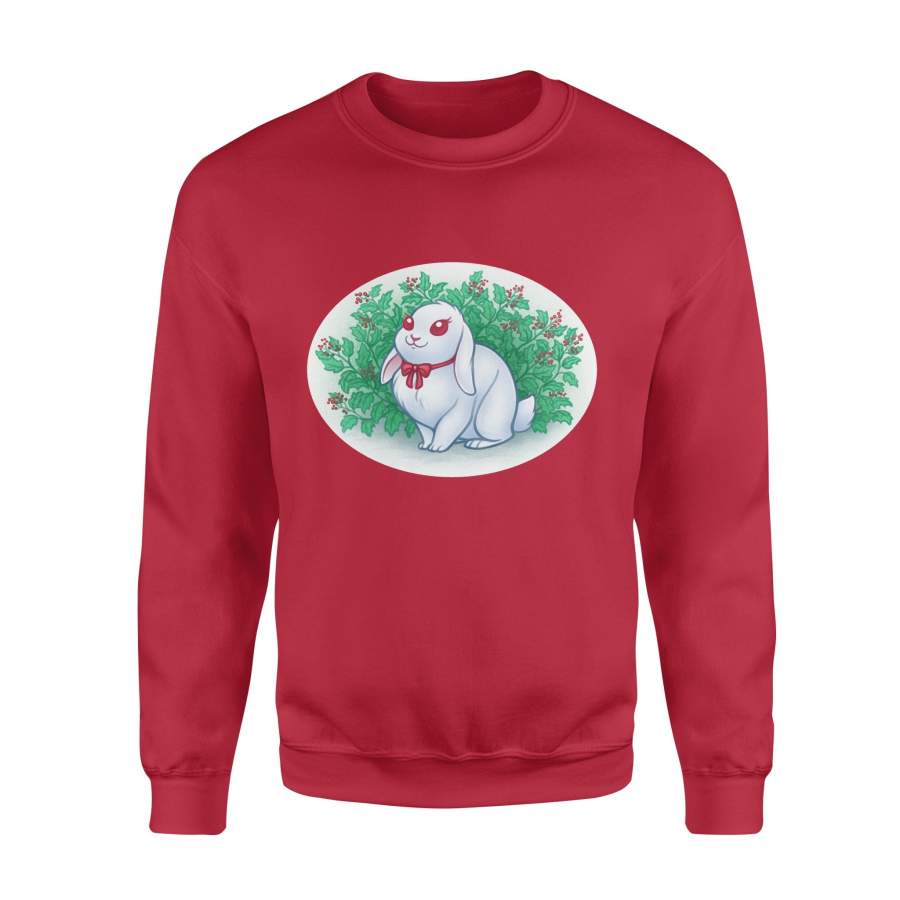 Christmas Gift Idea A White Rabbit In Lots Of Holly Leaf – Standard Crew Neck Sweatshirt