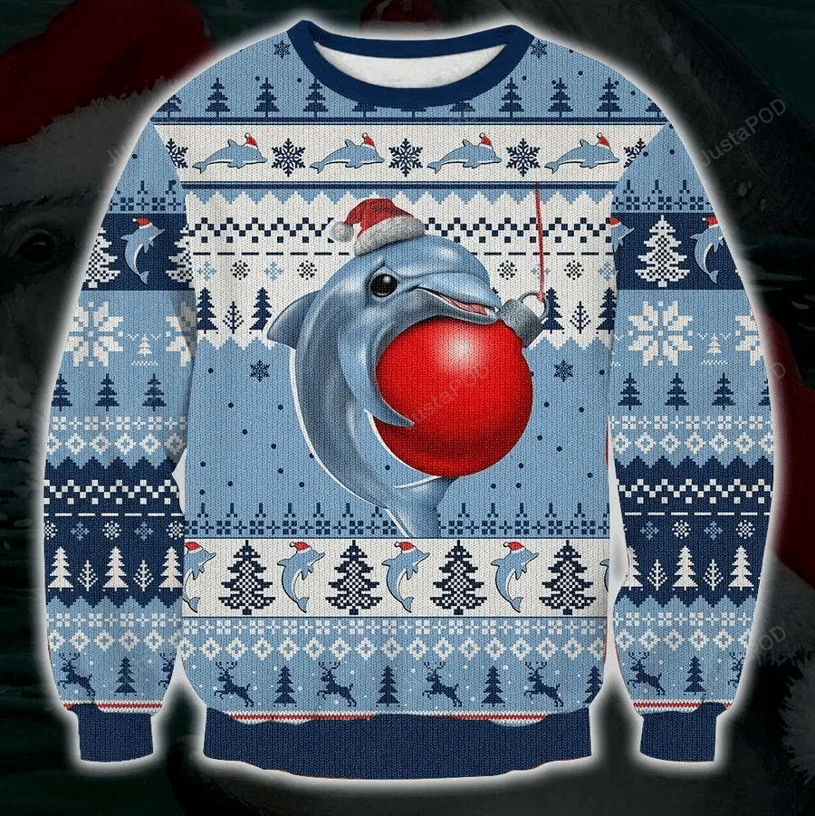 Cute Dolphin Ugly Christmas Sweater, All Over Print Sweatshirt