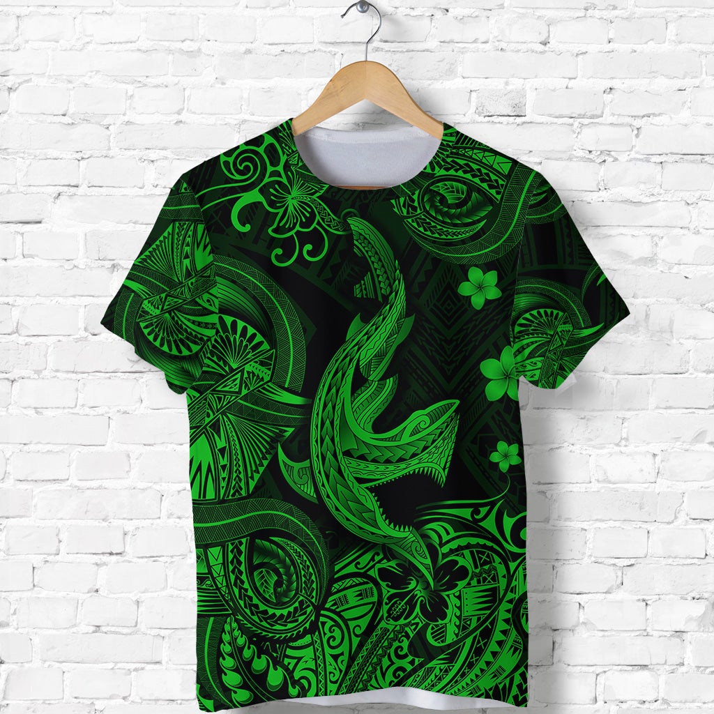 (Custom Personalised) Hawaii Angry Shark Polynesian T Shirt Unique Style – Green Lt8