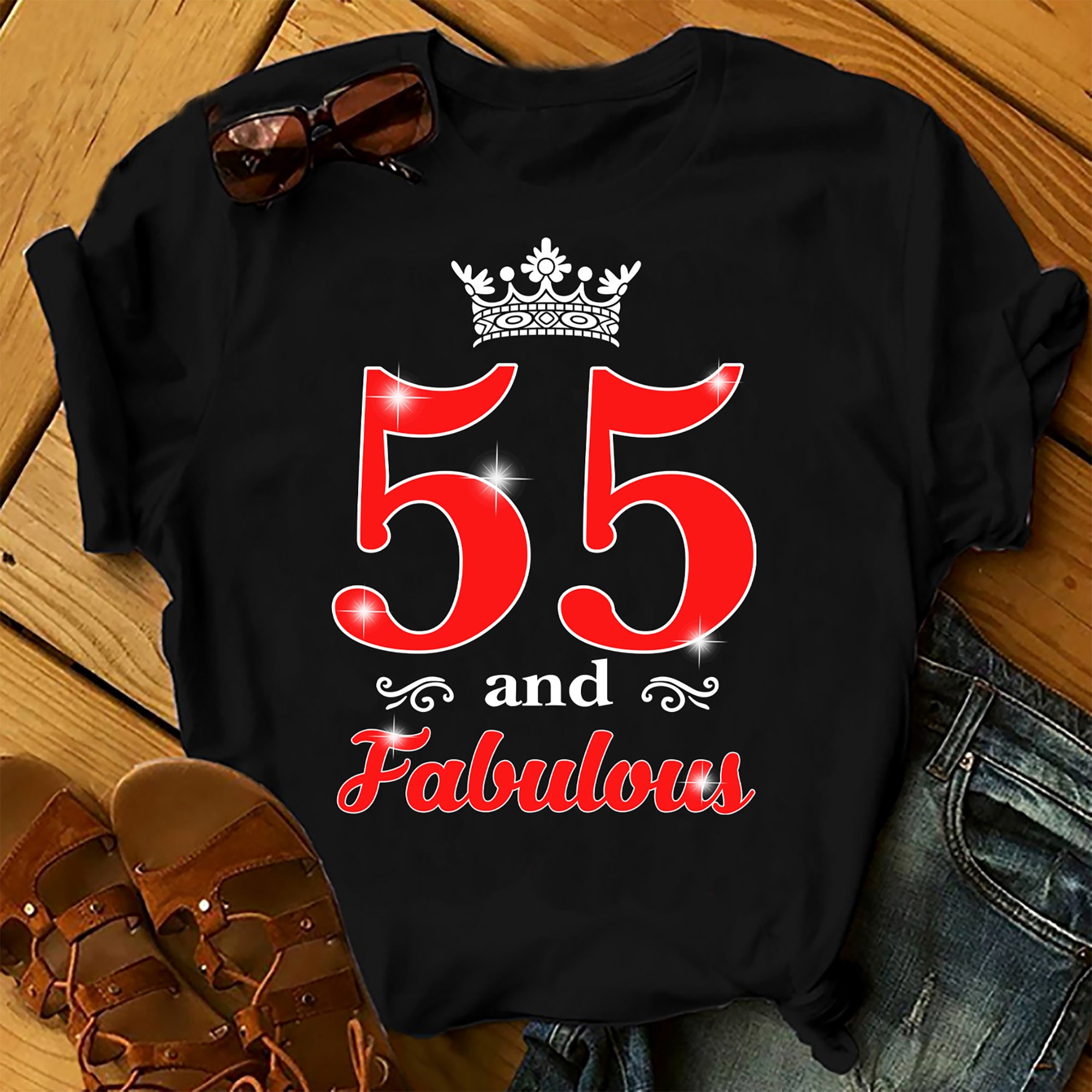 55 And Fabulous Queen – Shirts Women, Birthday T Shirts, Summer Tops, Beach T Shirts