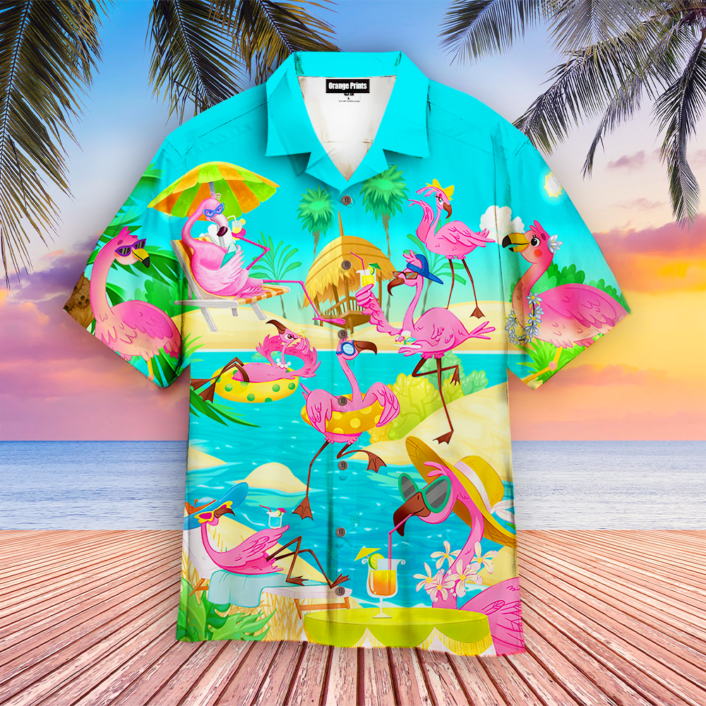 Pink Flamingo On The Beach Summer Blue Aloha Hawaii Shirts For Men Women Ha3760