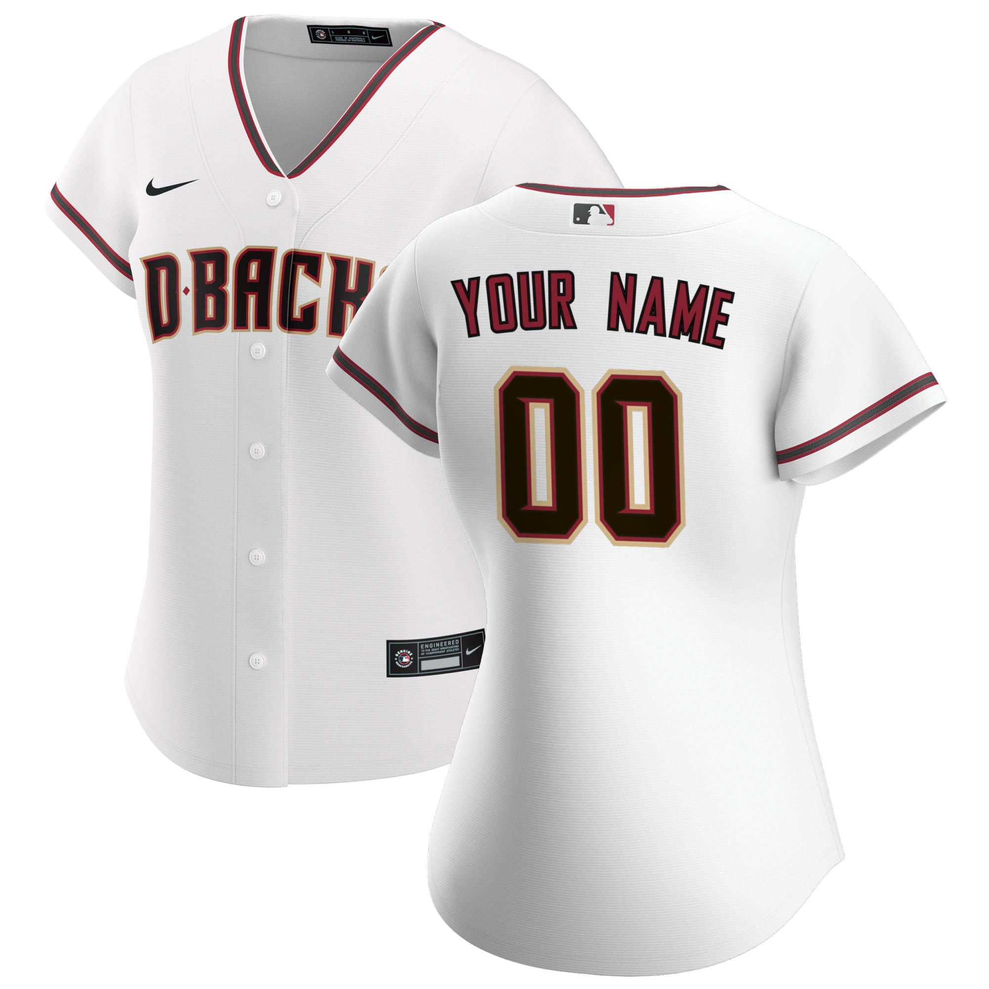 Arizona Diamondbacks Womens Home Replica Custom Jersey – White Custom Jerseys MLB