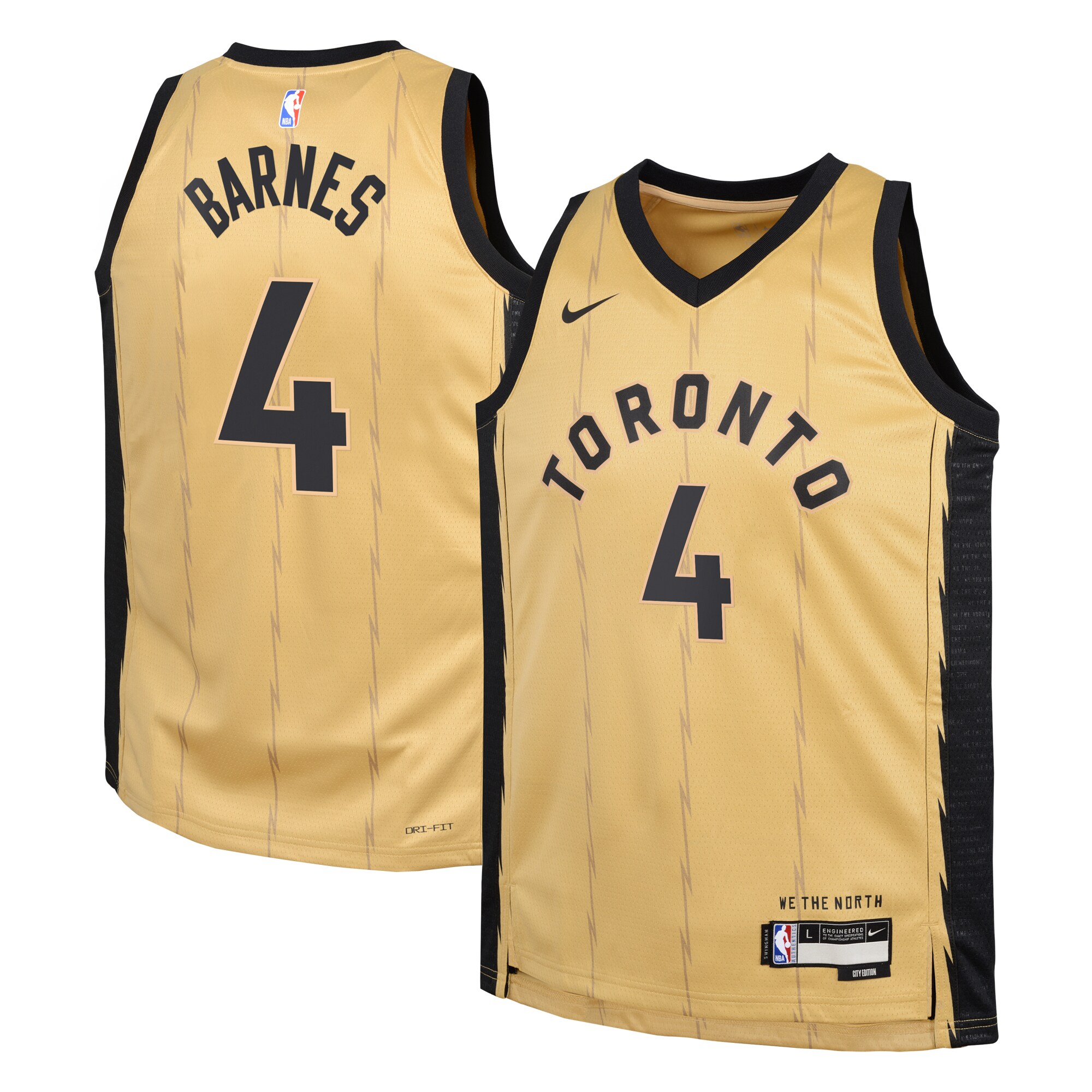 Toronto Raptors City Edition Swingman Jersey 23 – Gold – Scottie Barnes – Youth