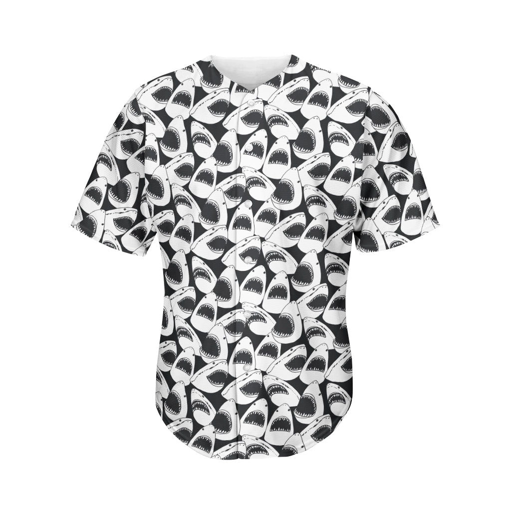 White And Grey Shark Pattern Print Men’S Baseball Jersey 3D Print