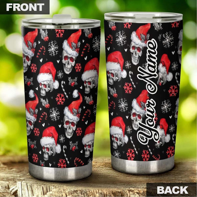 Skull Christmas Fancy Snowflakes Personalized Tumbler-Unicorn Tumbler-Fancy Unicorn Christmas Gift For Family For Kids