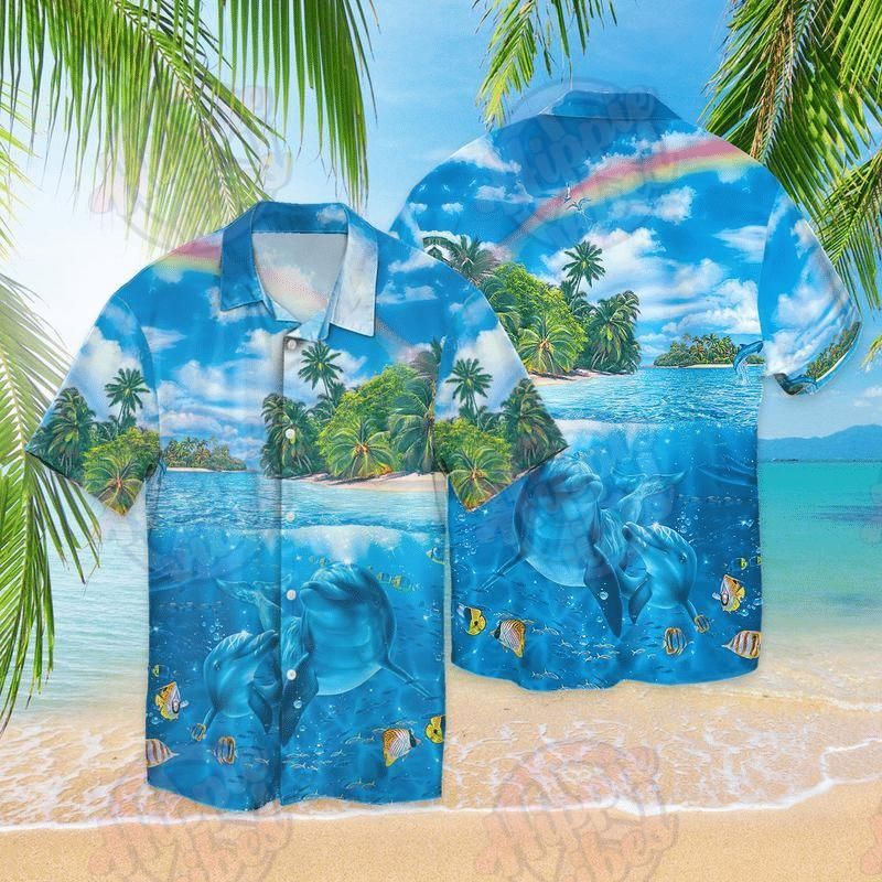 Dolphin And Blue Beach Aloha Hawaiian Shirt Colorful Short Sleeve Summer Beach Casual Shirt For Men And Women