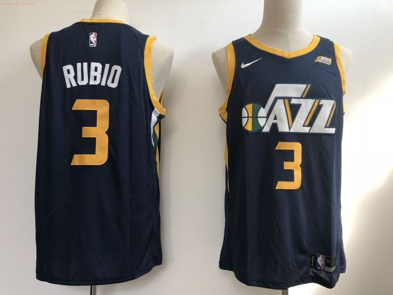 Utah Jazz Ricky Rubio #3 2020 NBA New Arrival Black Blue Jersey