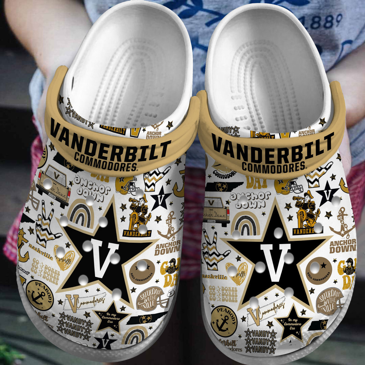 Vanderbilt Commodores NCAA Sport Crocs Crocband Clogs Shoes Comfortable For Men Women and Kids