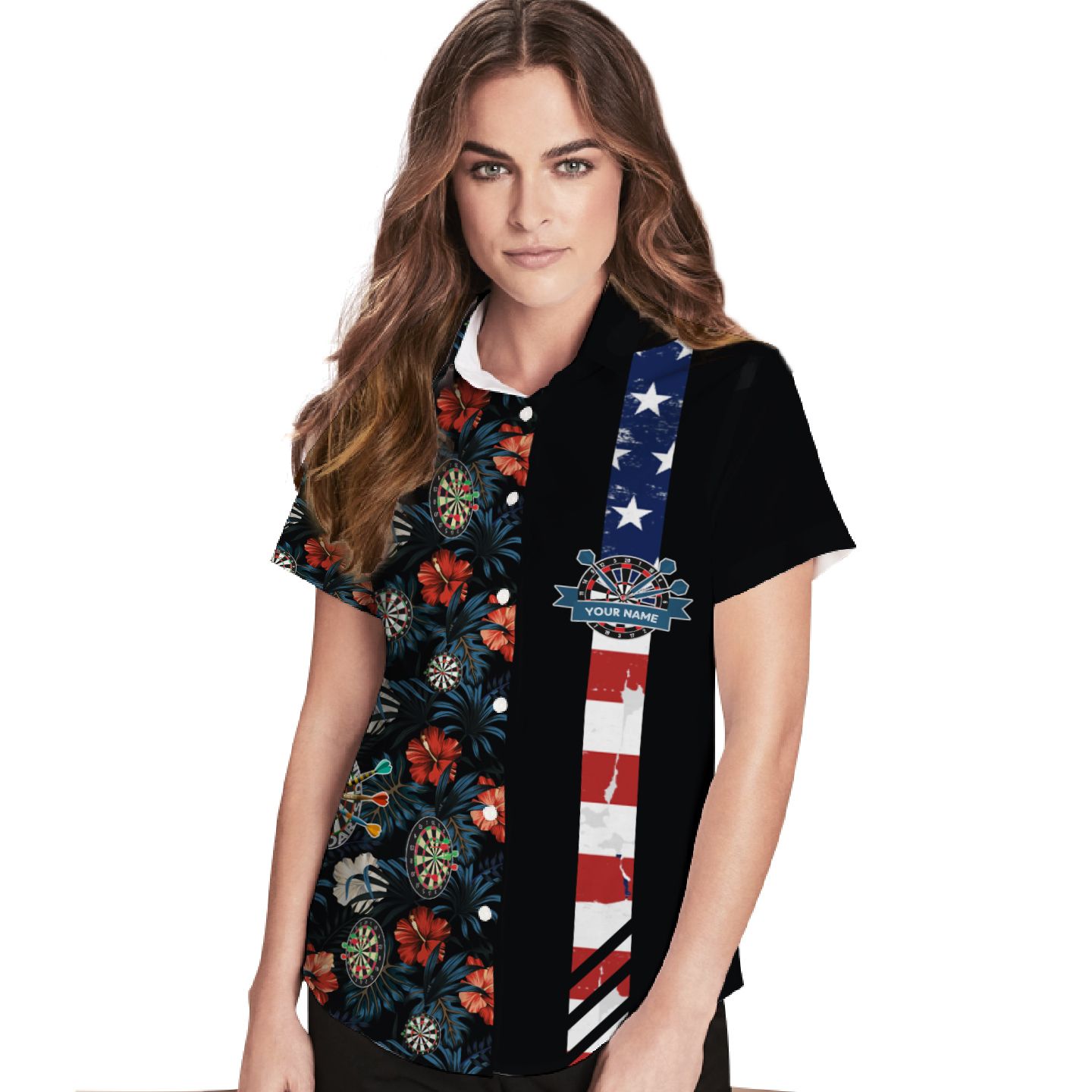 Custom Name Darts American Flag Tropical Hawaii Shirts For Women Sports Lovers Ha96773