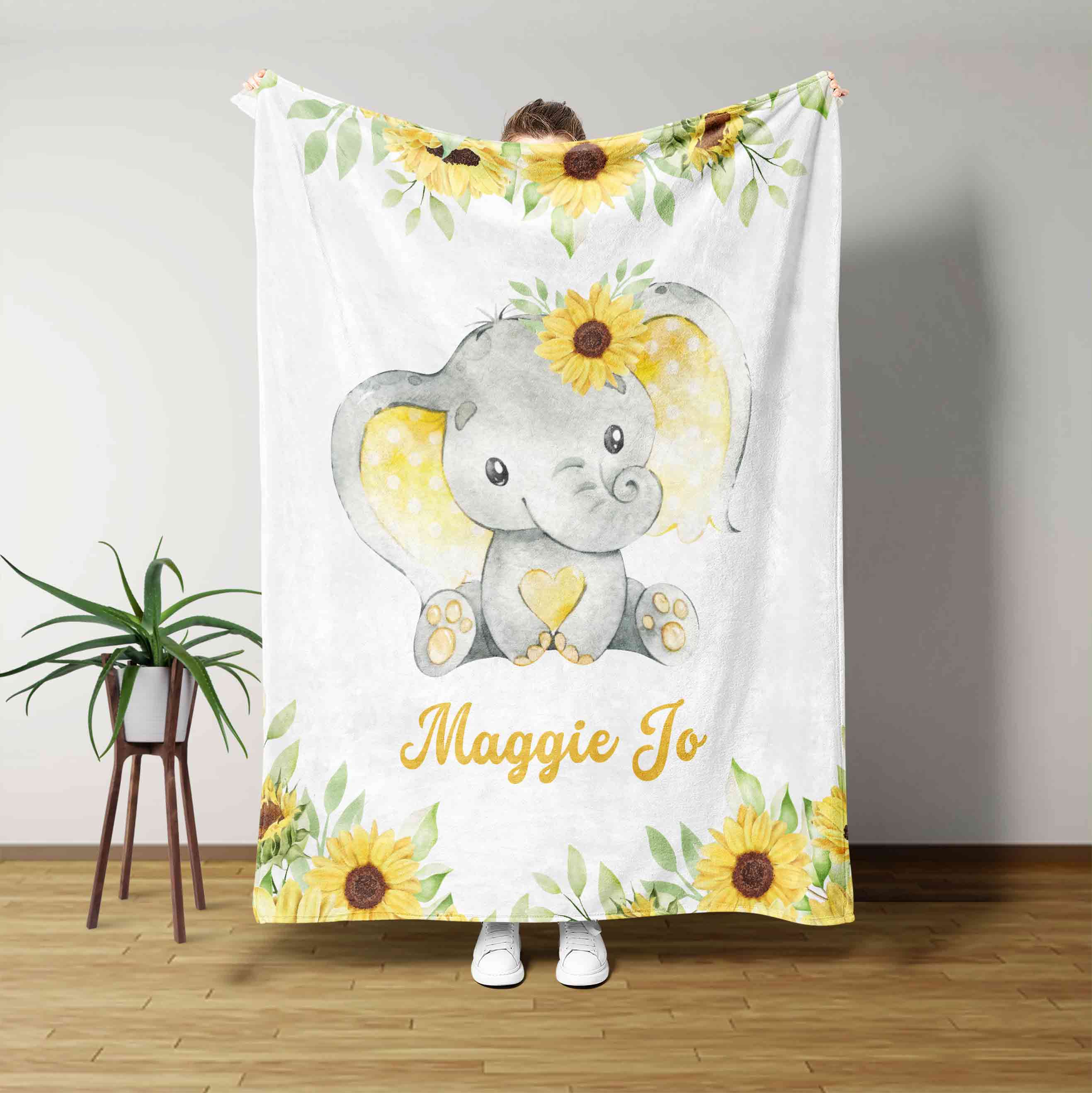 Personalized Name Blanket, Elephant Blanket, Sunflower Blanket, Family Blanket, Blanket For Gift