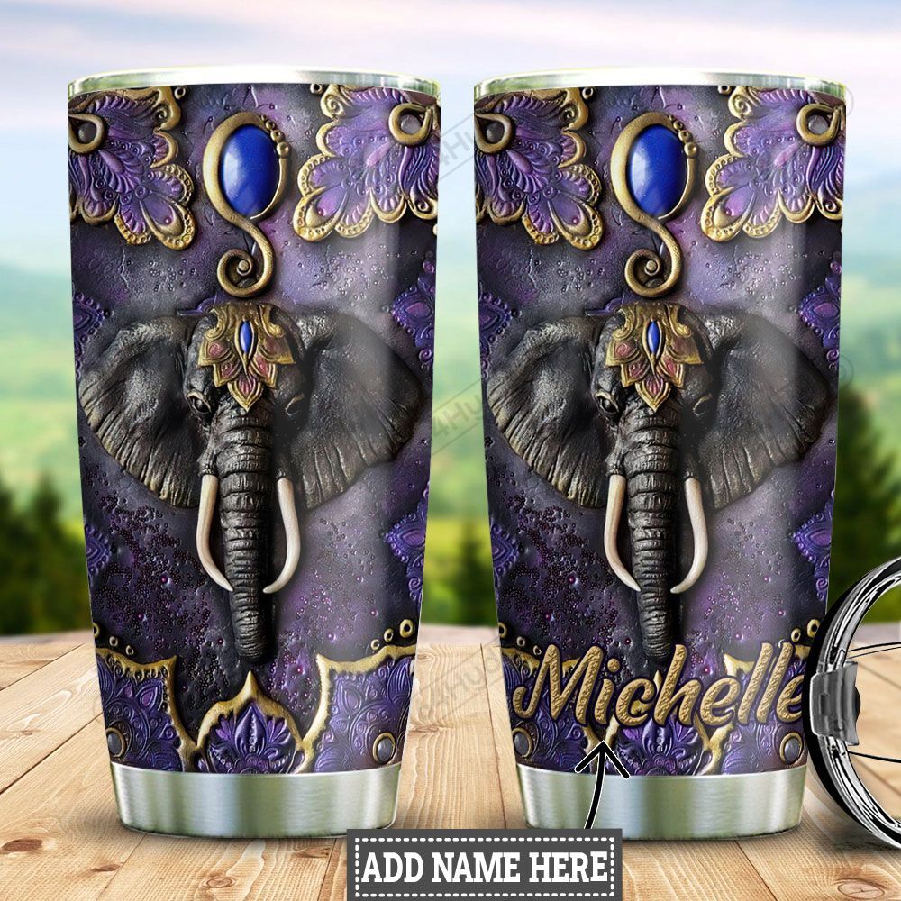 Personalized Purple Elephant Leather Style Ttz1911021 Stainless Steel Tumbler