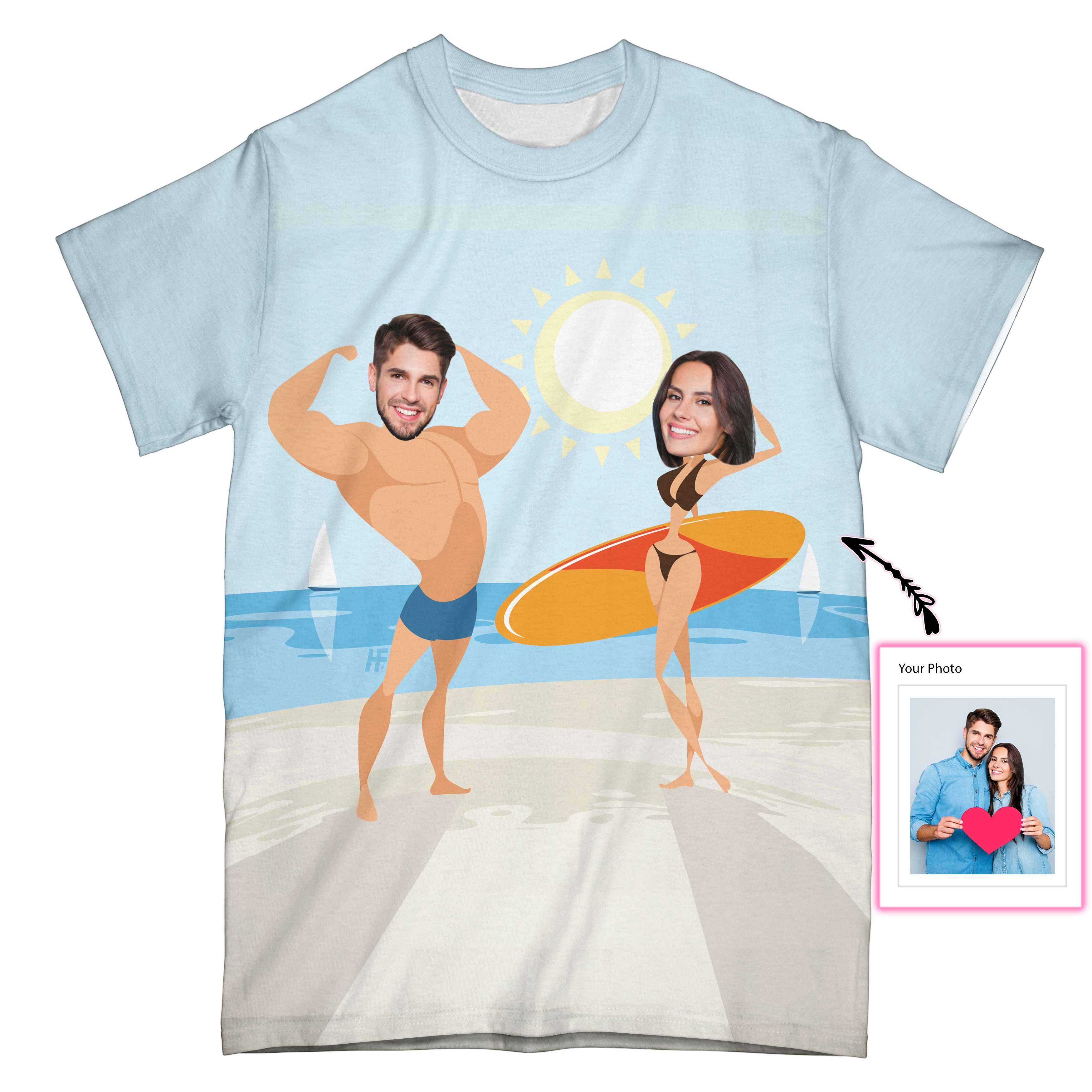 Custom Face Couple On The Beach EZ14 2610 Custom All Over T-Shirt