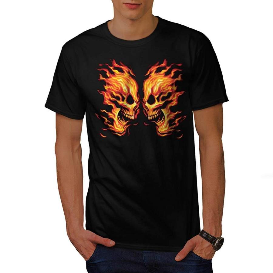 Skeleton Skull Face Off Flaming Men Black White Grey Red Royal Blue S-5Xl T-Shirt