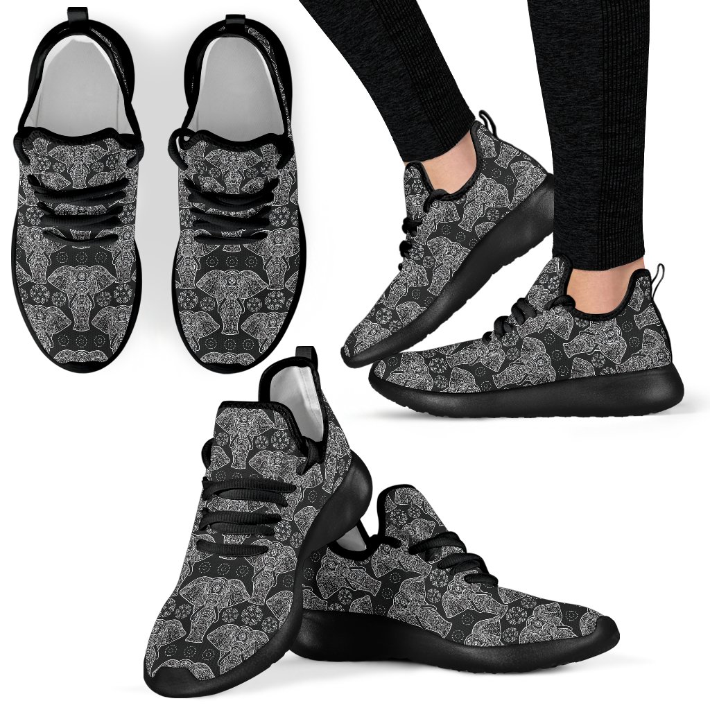 Black Elephant Mandala Print Men Women Knit Sneaker