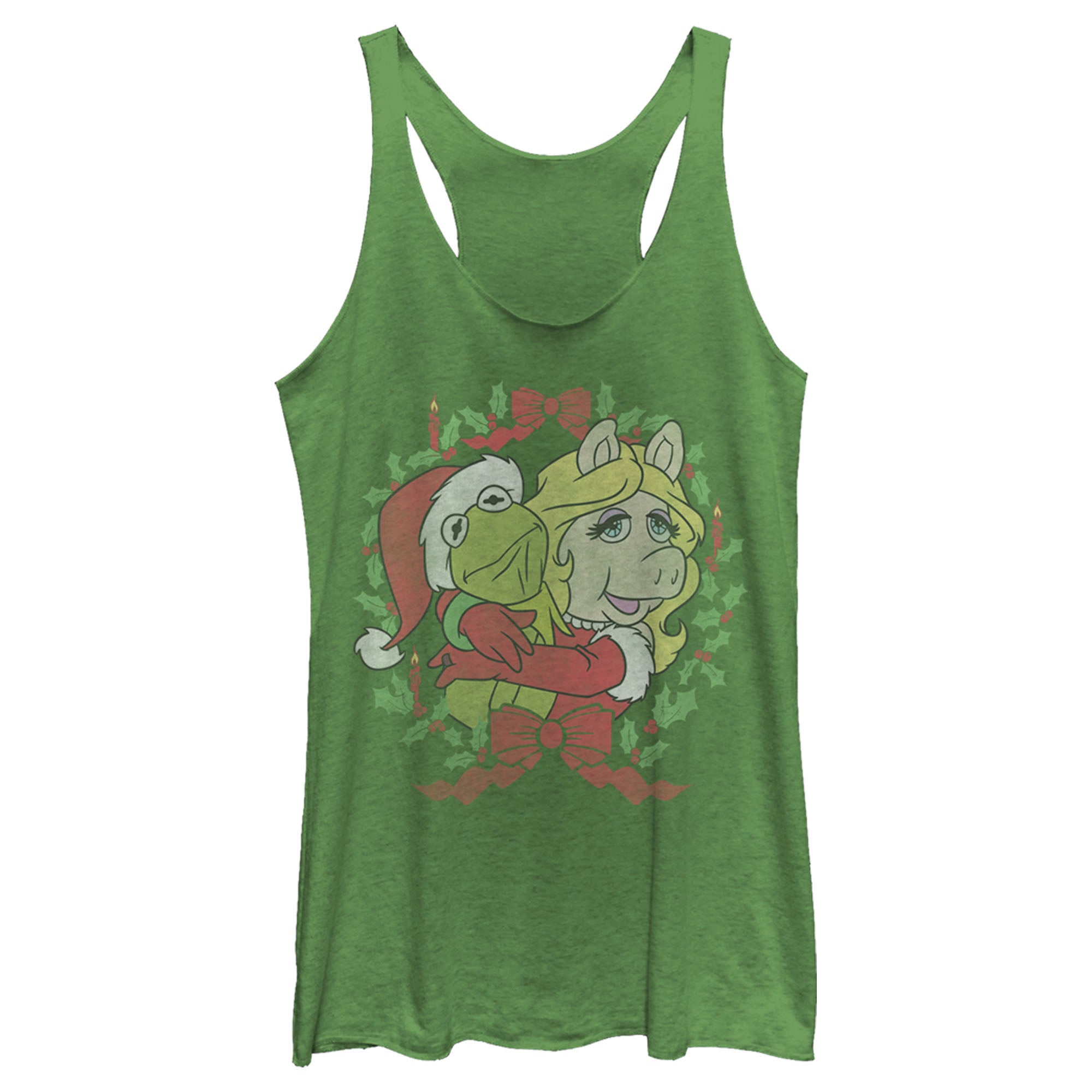 Women’S The Muppets Christmas Kermit And Piggy Hug Racerback Tank Top