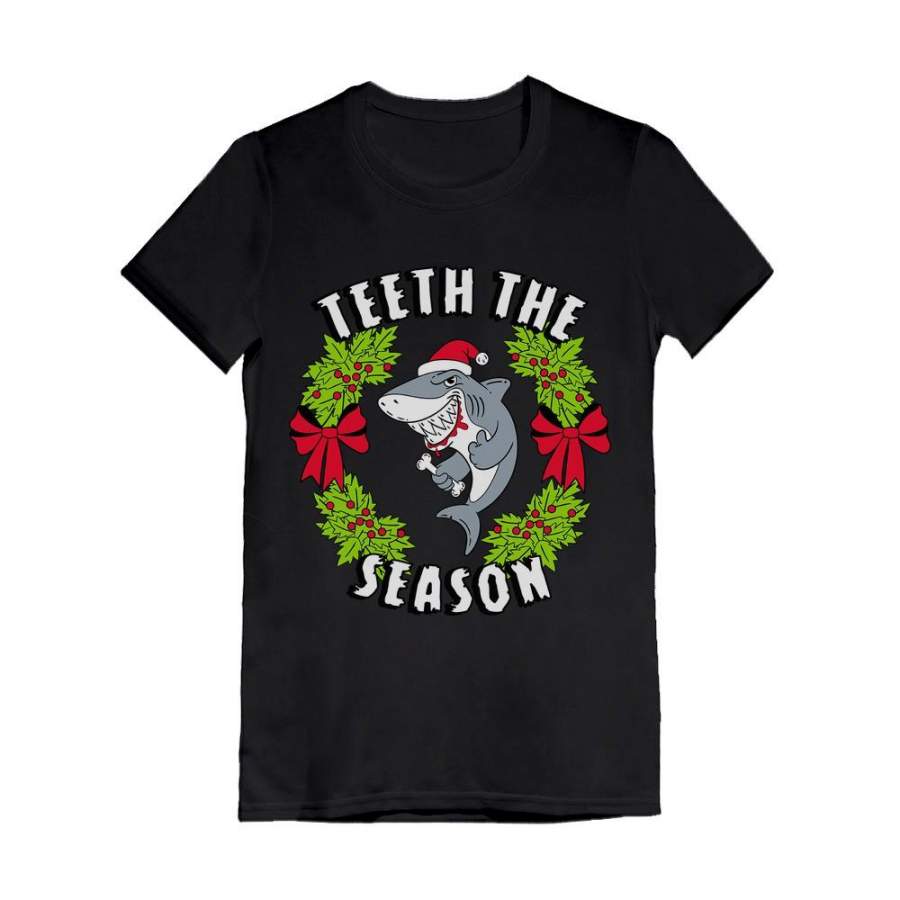 Teeth The Season Santa Shark Christmas Toddler Kids Girls’ Fitted T-Shirt