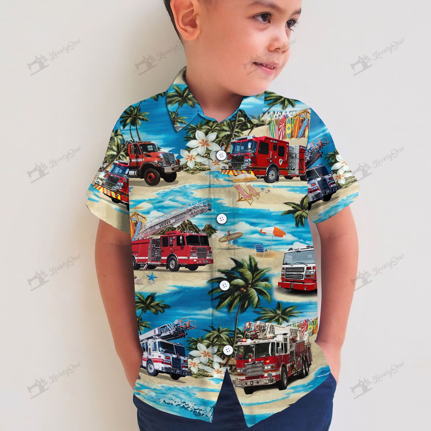 Fire Truck For Kids Hawaiian Shirt Shorts Ha53815