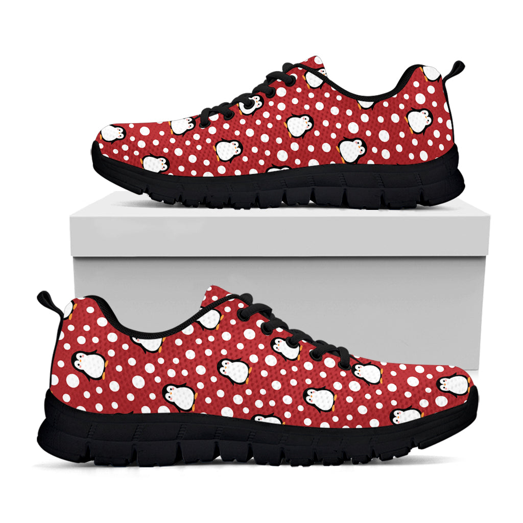 Red Snow Penguin Pattern Print Black Sneakers