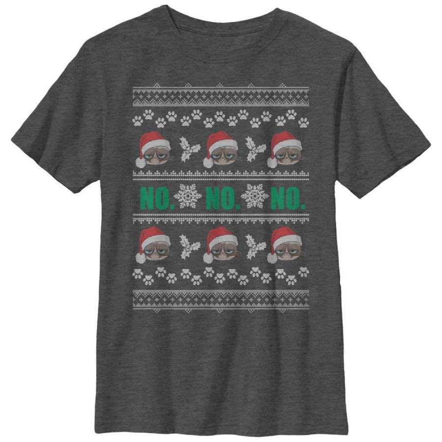 Grumpy Cat Boy’s Ugly Christmas No  T Shirt Charcoal Heather