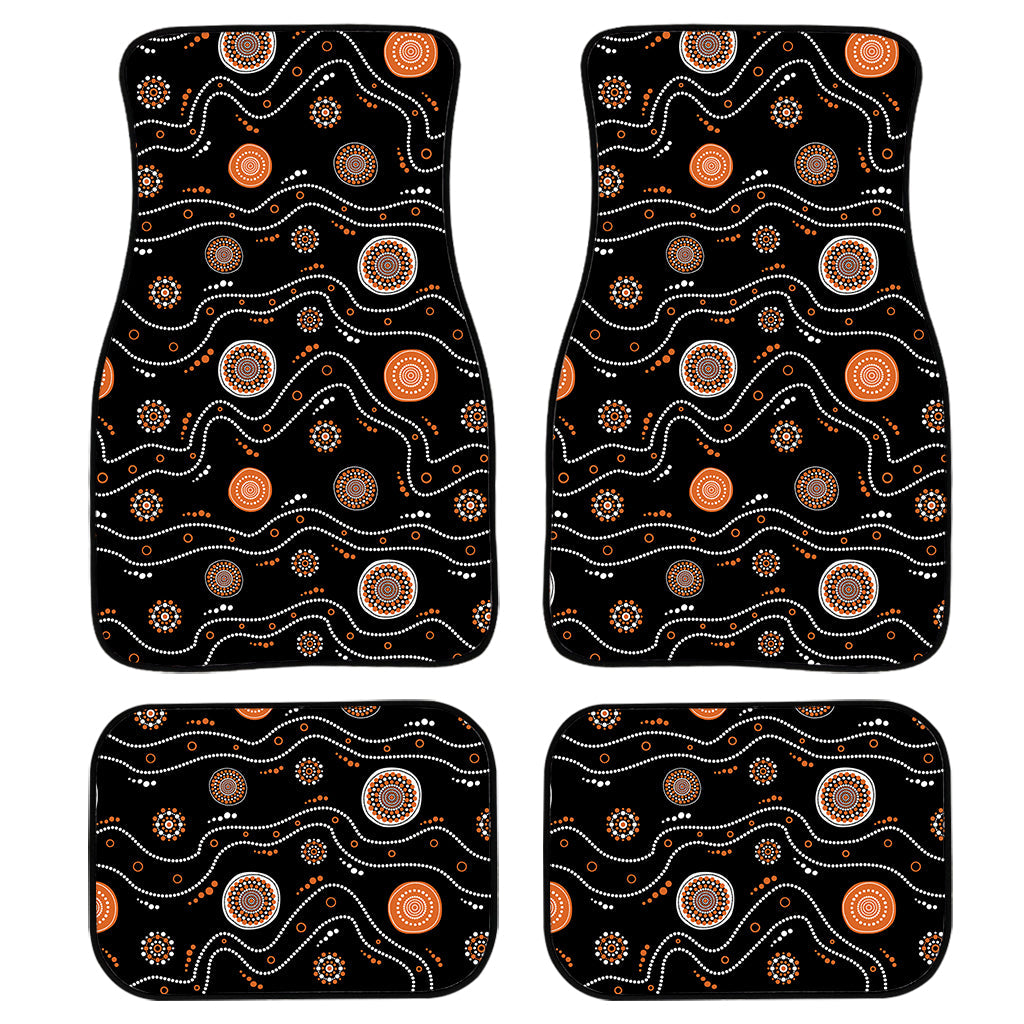 White And Orange Aboriginal Art Print Front And Back Car Floor Mats, Front Car Mat