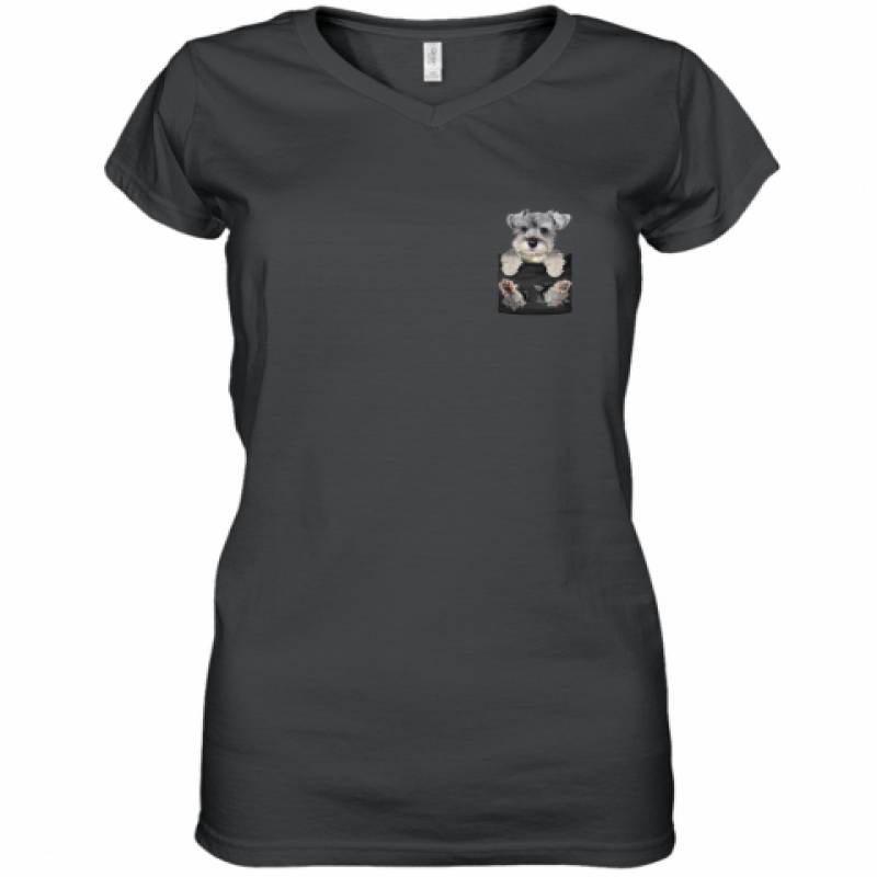 Schnauzer Dog in Pocket Puppy shirt Women's V-Neck T-Shirt