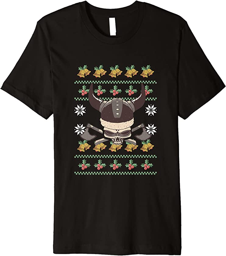 Ugly Christmas Viking Skull Santa Claus New Year Valhalla Premium T-Shirt