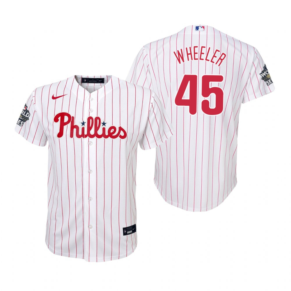 Youth Philadelphia Phillies Zack Wheeler 45 White 2022-23 World Series Jersey