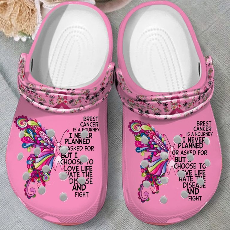 Breast Cancer Is A Journey Butterfly Shoes clogs Gifts For Women Girls