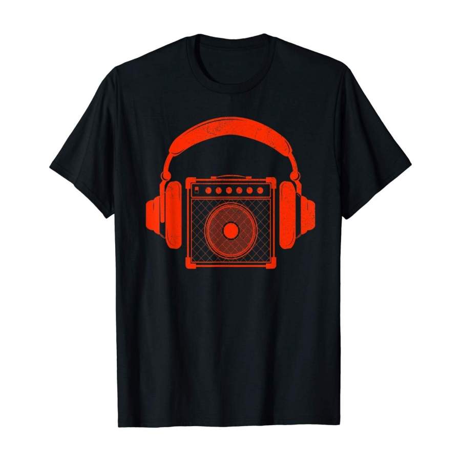 Red Headphones Over Speakerbox Music Lovers Novelty T-Shirt Mens Sports T Shirt