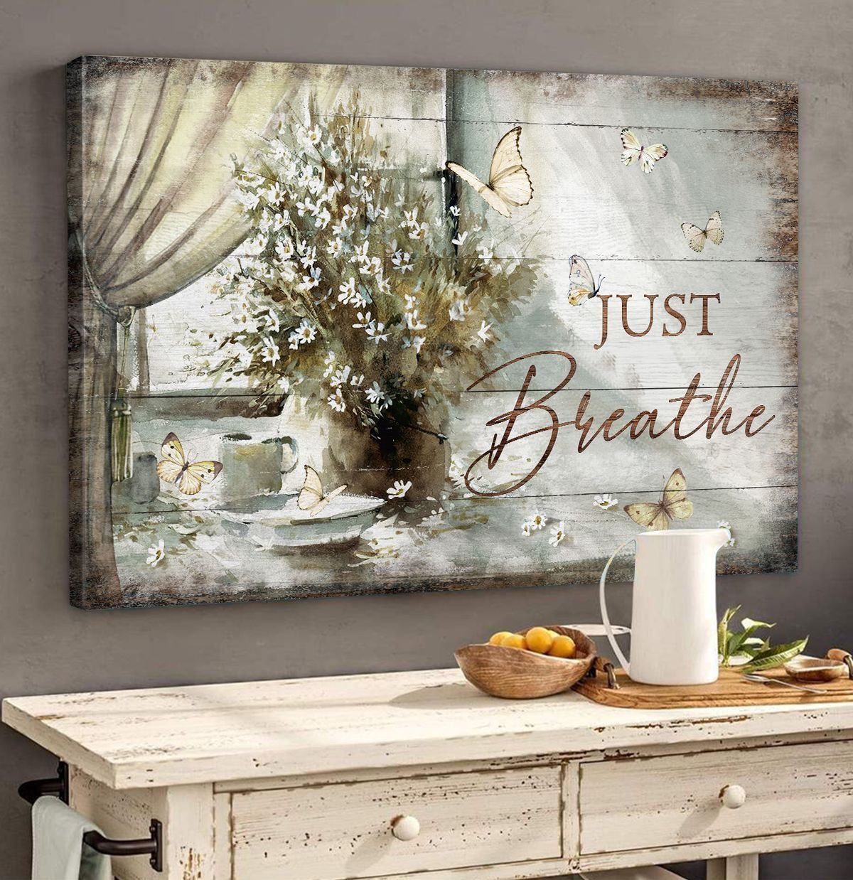 Butterfly and Daisy Canvas curtains look out Just Breath Wall Art Canvas Home Decor