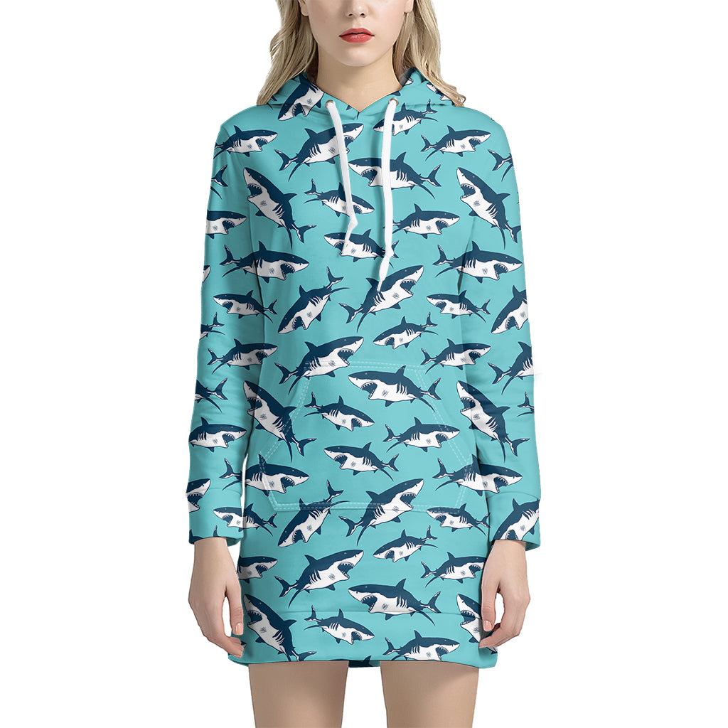 Angry Shark Pattern Print Women’S Pullover Hoodie Dress