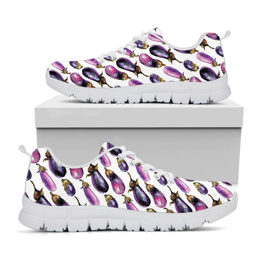 Watercolor Eggplant Pattern Print White Sneakers