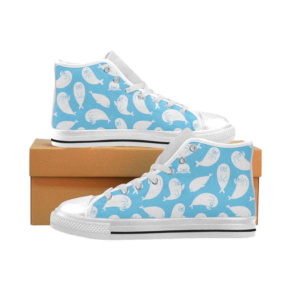 Cute white sea lion seals pattern Men’s High Top Shoes White