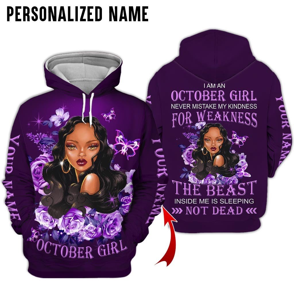 Personalized Name Birthday Outfit October Girl Not Dead Flower Purple All Over Printed Birthday Shirt