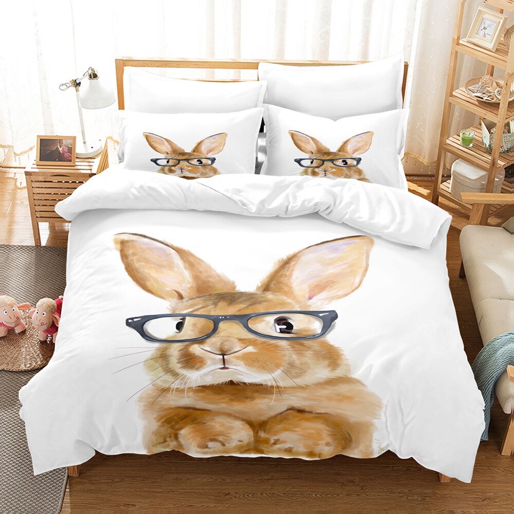 Luxury Bedding Sets Twin Size Cartoon Rabbit Duvet Cover And Pillowcase Set Kids Cover King Full Bed Set Home