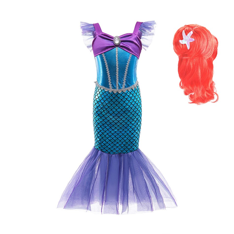 Summer Girls Little Mermaid Dress Kids Halloween Princess Costume 2021 New Sleeveless Ariel Birthday Party Fantasy Clothes 3-8T alx