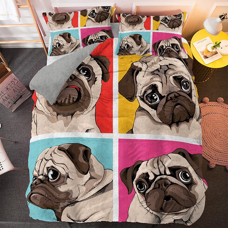 3D Pug Pattern Duvet Cover Set Puppy Bedding Sets Bedspread 3Pcs Large Size Home Textile