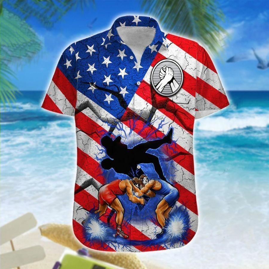 Hawaii Aloha Shirts Wrestling American Flag Ha6813