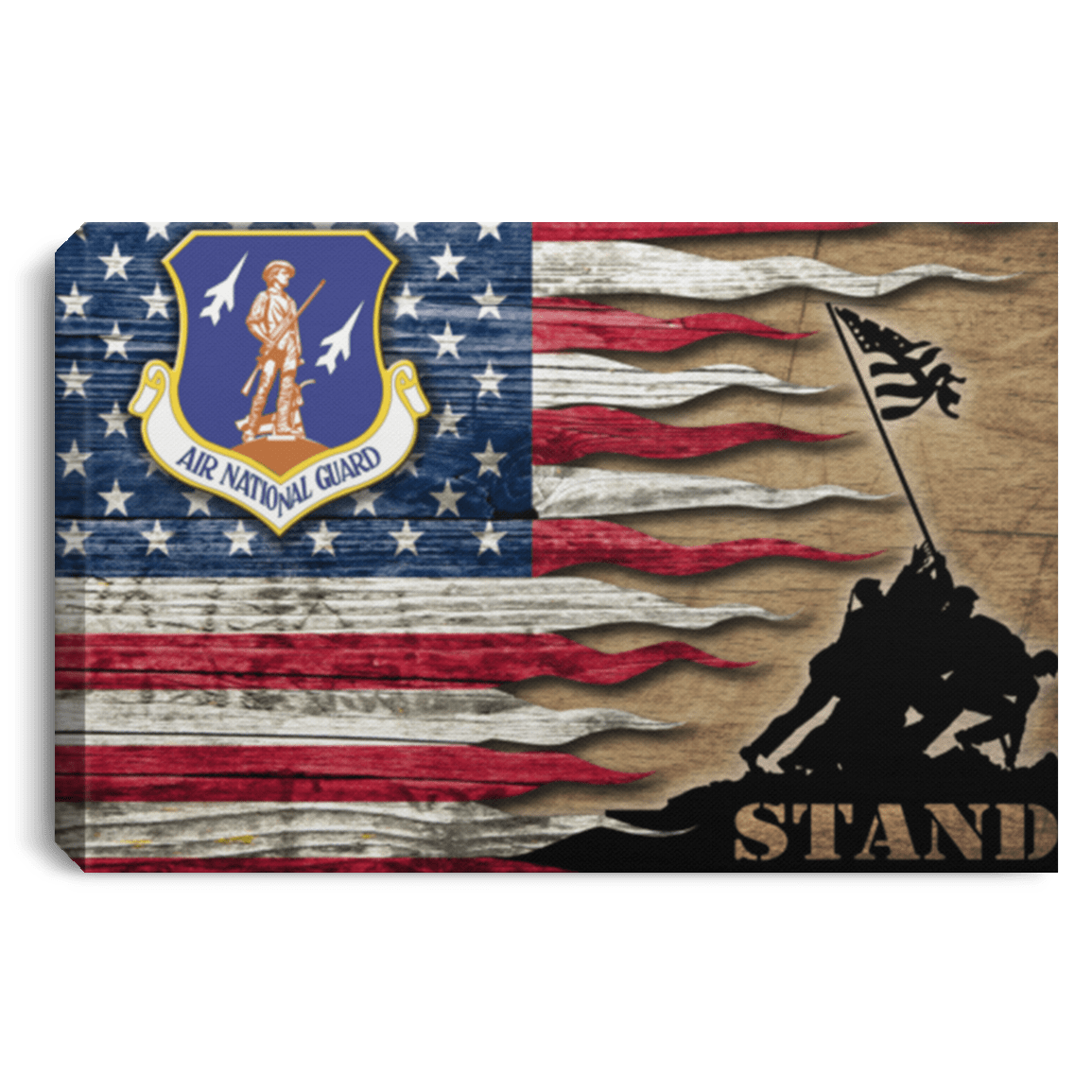 Us Air Force Air National Guard Stand For The Flag 24X16 Inches  Landscape Canvas .75In Frame